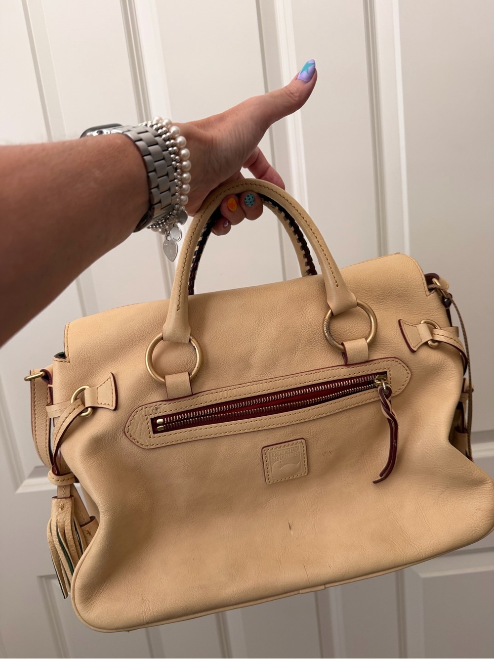 Dooney & Bourke Beige/Cream Leather Satchel - Picture 2 of 3